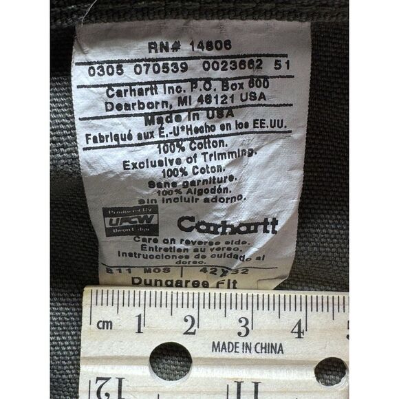Carhartt Carpenter Dungaree Work Pants B11MOS Green 42 x 32 Made In USA Firehose - Picture 10 of 10